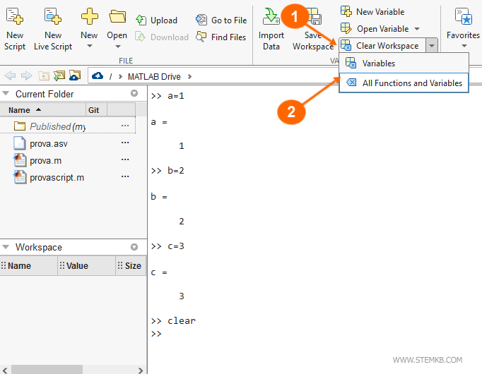 How to free up the Matlab workspace.