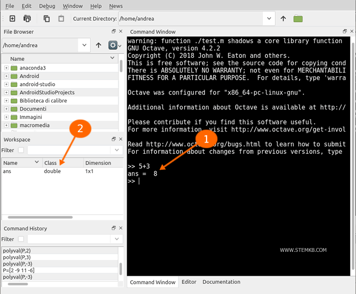 the Octave workspace